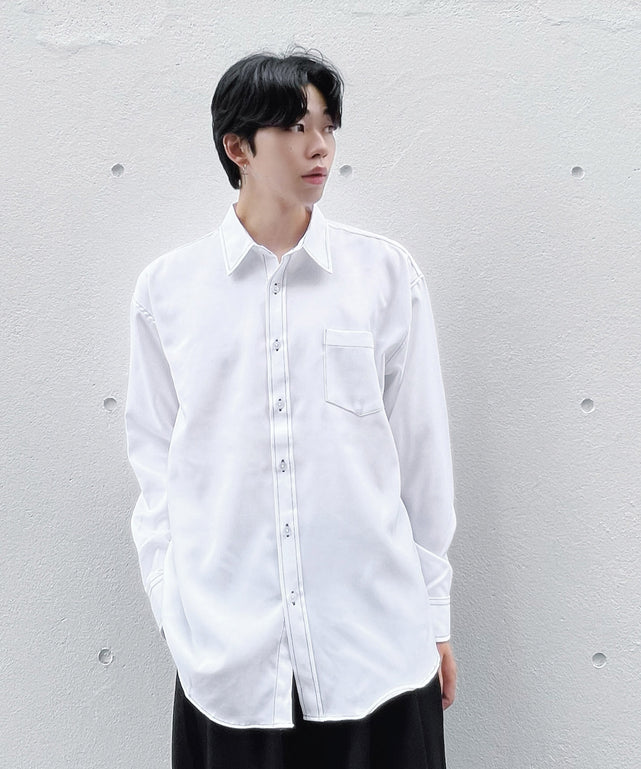 ステッチシャツ/ホワイト モデル：178cm FREE着用