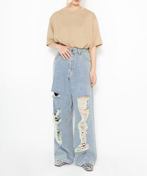 ダメージデニムワイドパンツ