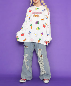 ダメージデニムワイドパンツ