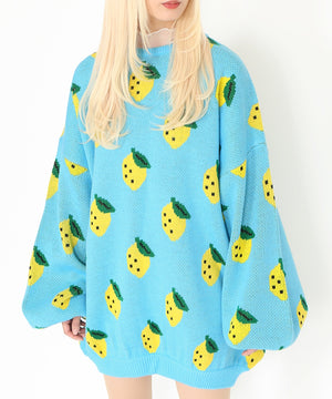 フード総柄ニット