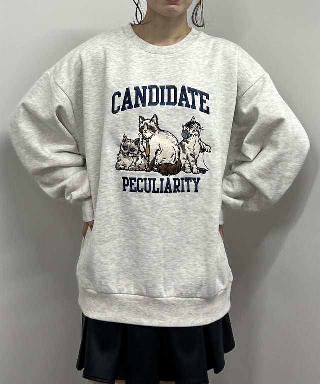 カレッジネコ裏起毛スウェット/グレー モデル:165cm Lサイズ着用