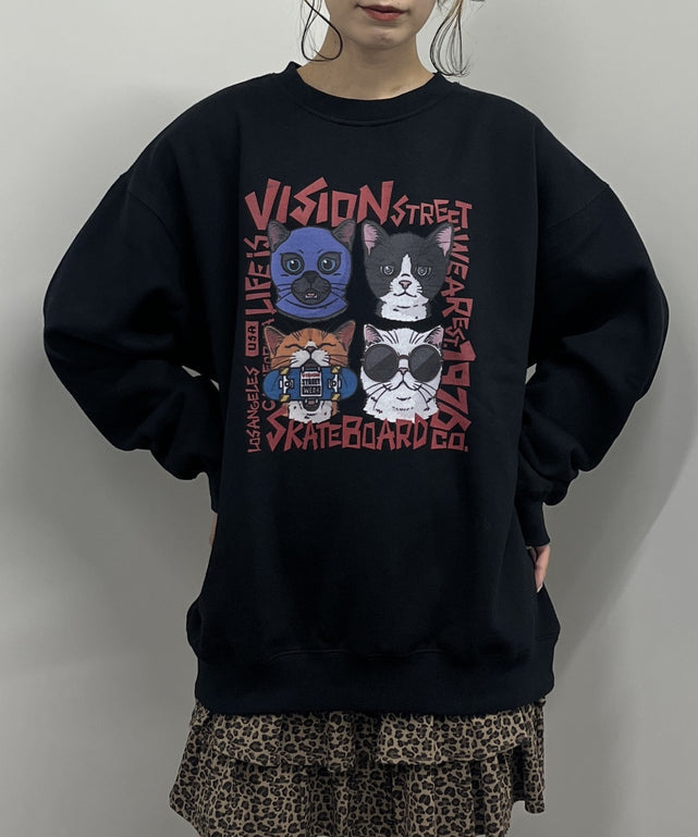 VISION 裏起毛アニマルグラフィックプルオーバー/ブラック モデル:165cm Lサイズ着用