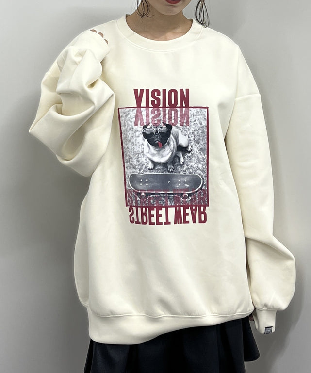 VISION アニマルポンチプルオーバー/オフホワイト モデル:165cm Lサイズ着用