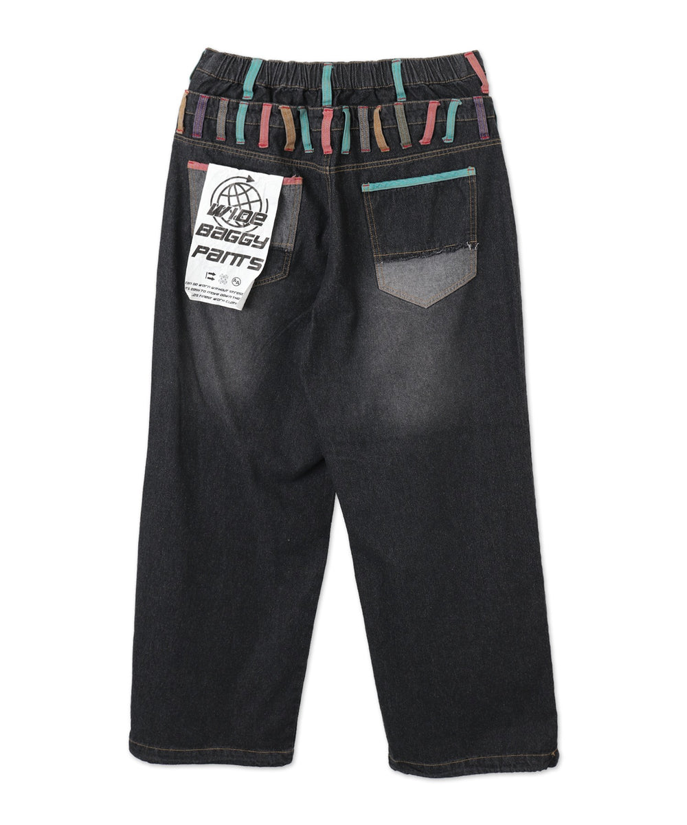 ダブルウエストバギーデニムパンツ