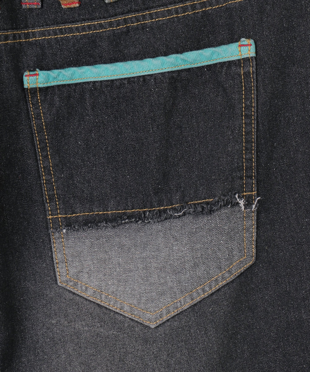 ダブルウエストバギーデニムパンツ