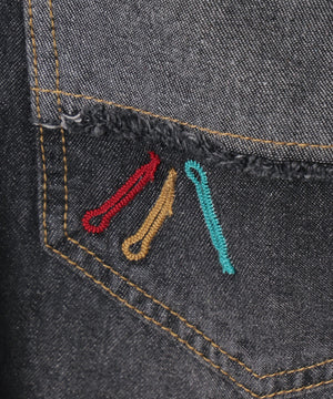 ダブルウエストバギーデニムパンツ