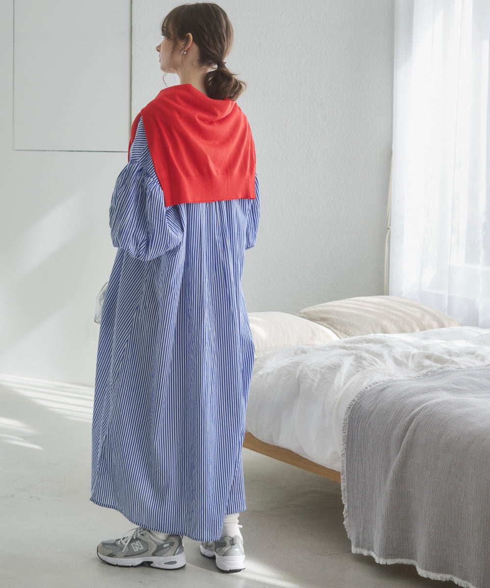 ギャザースリーブシャツワンピース