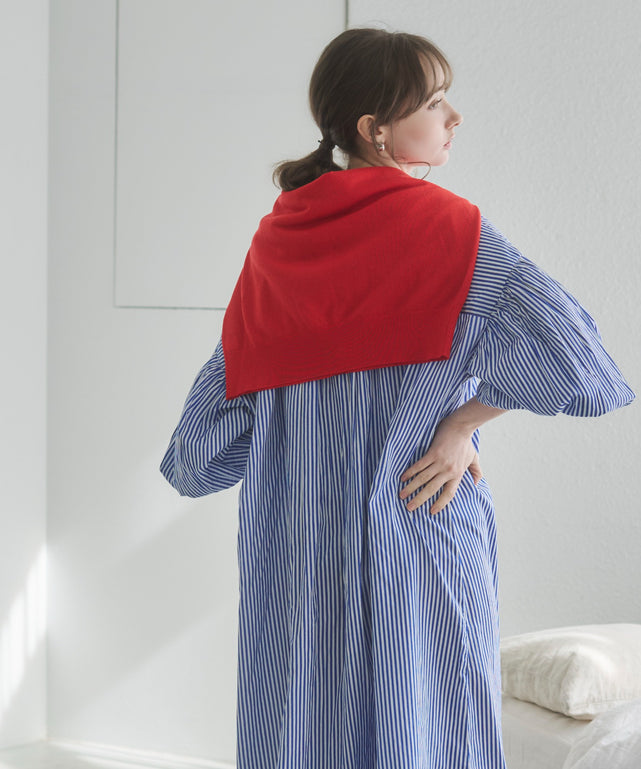 ギャザースリーブシャツワンピース