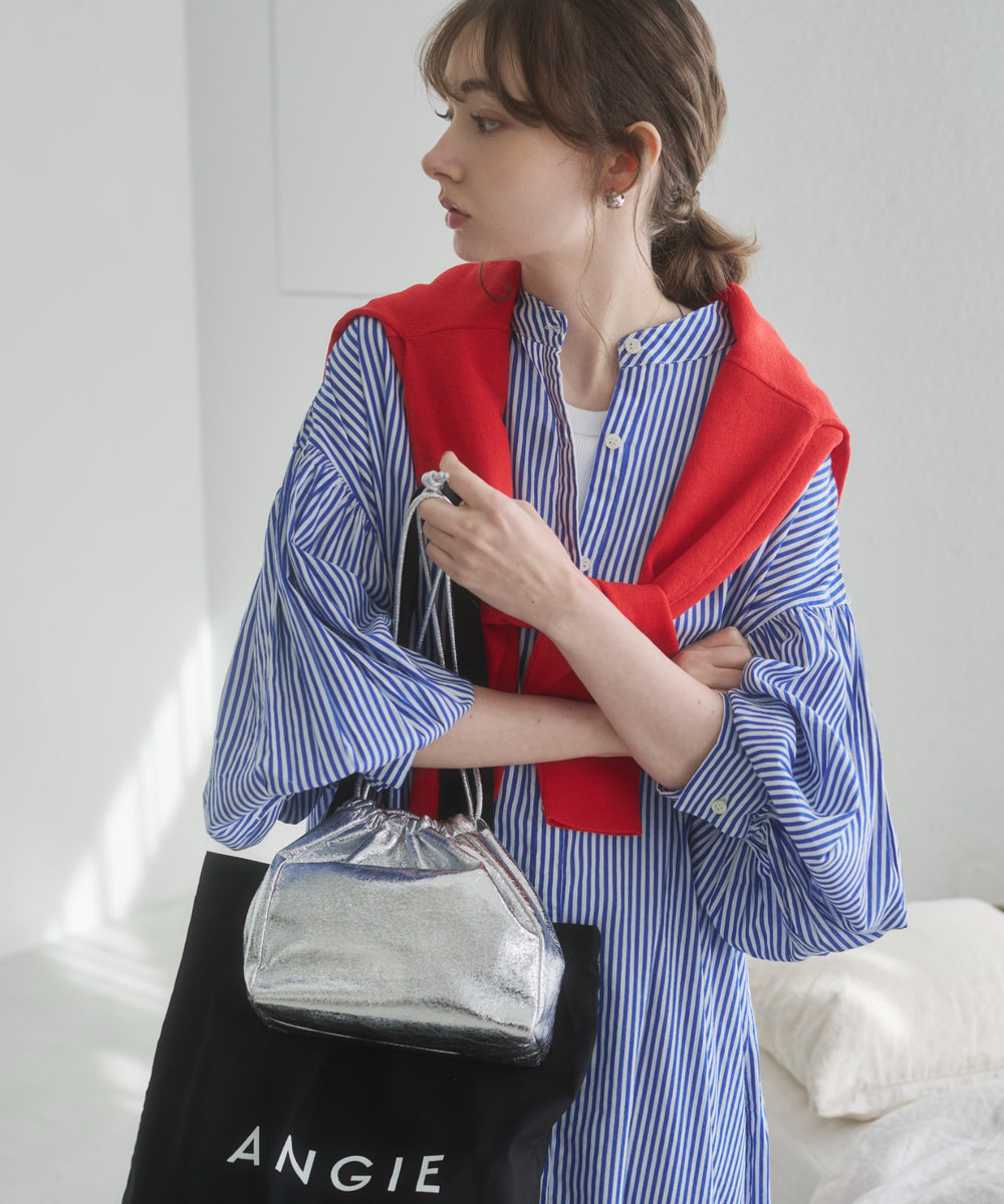 ギャザースリーブシャツワンピース