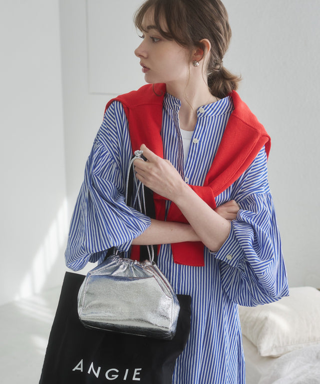 ギャザースリーブシャツワンピース