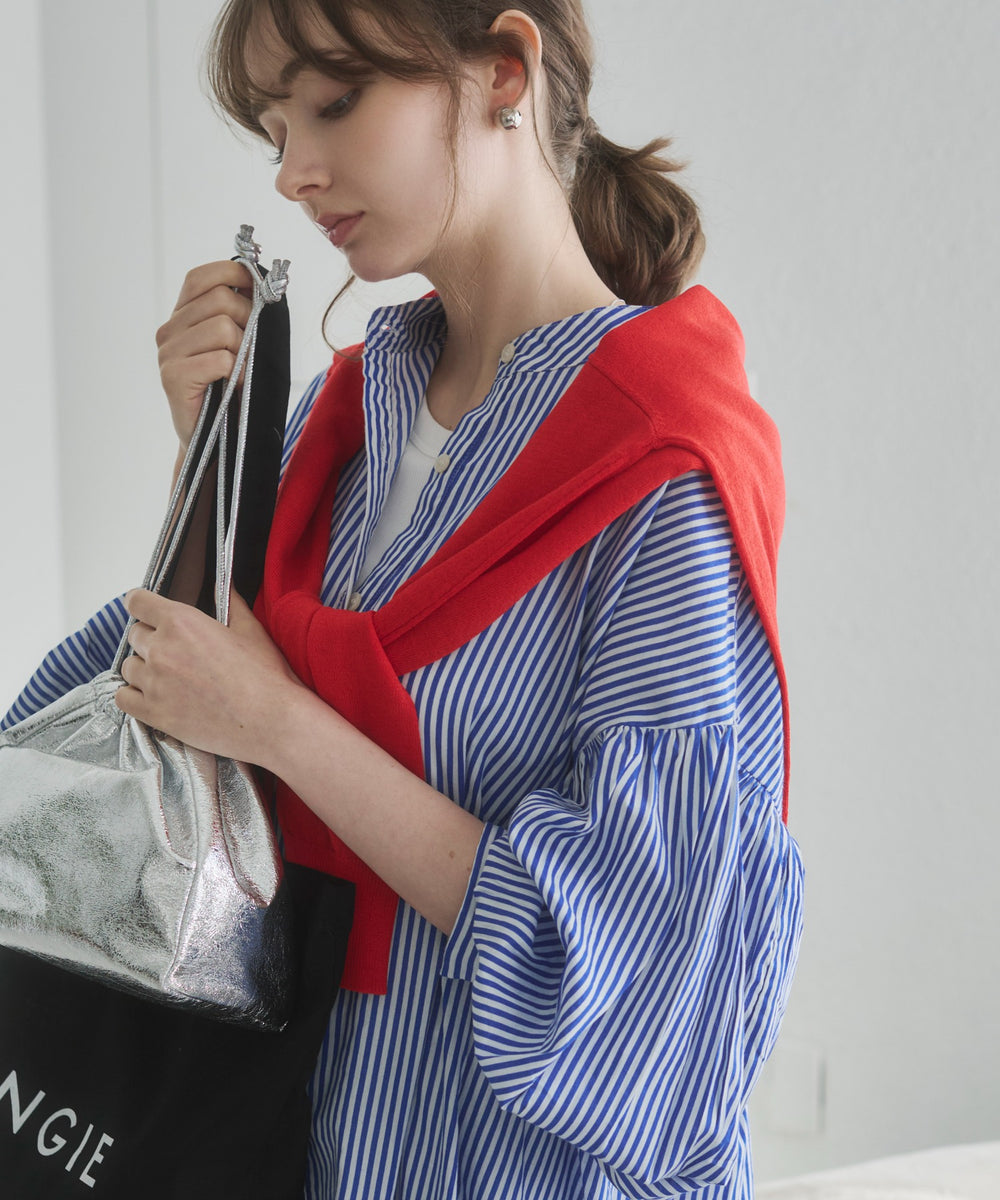 ギャザースリーブシャツワンピース