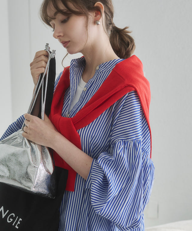 ギャザースリーブシャツワンピース