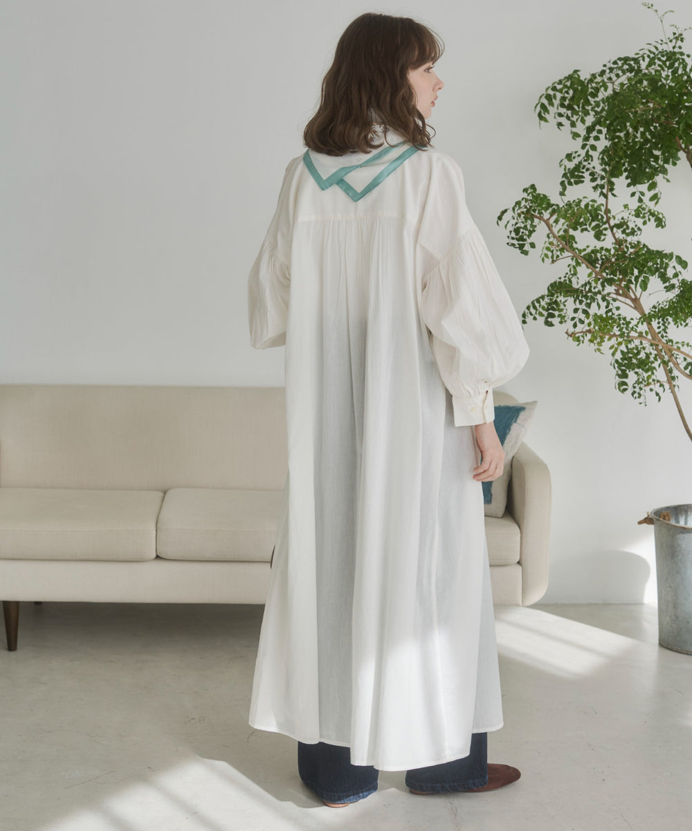 ギャザースリーブシャツワンピース