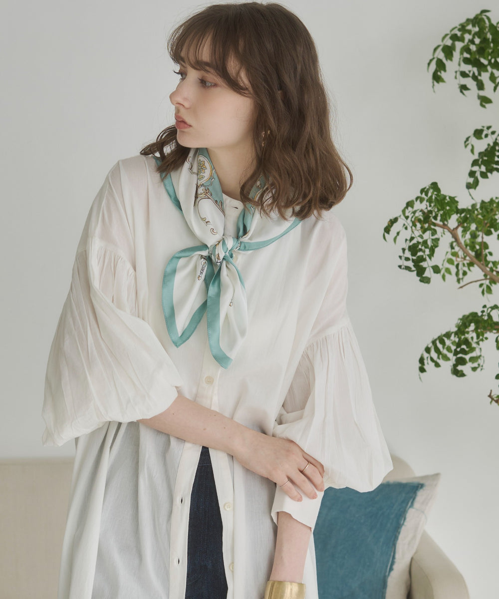 ギャザースリーブシャツワンピース