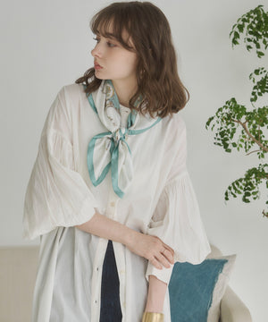 ギャザースリーブシャツワンピース