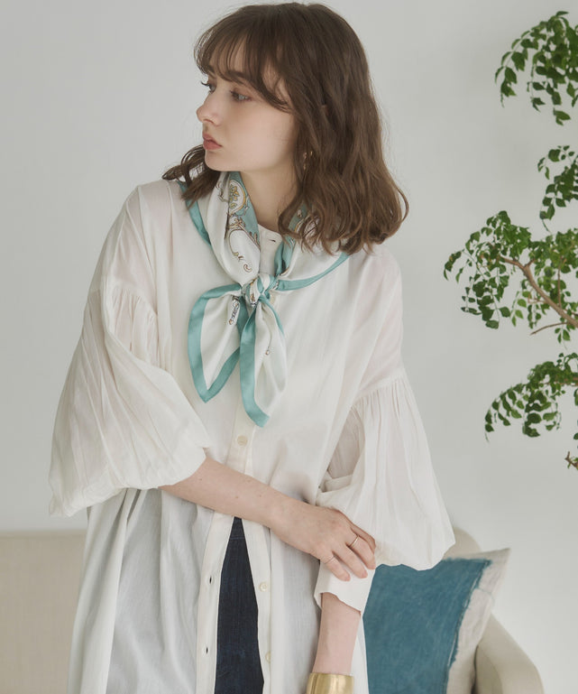 ギャザースリーブシャツワンピース