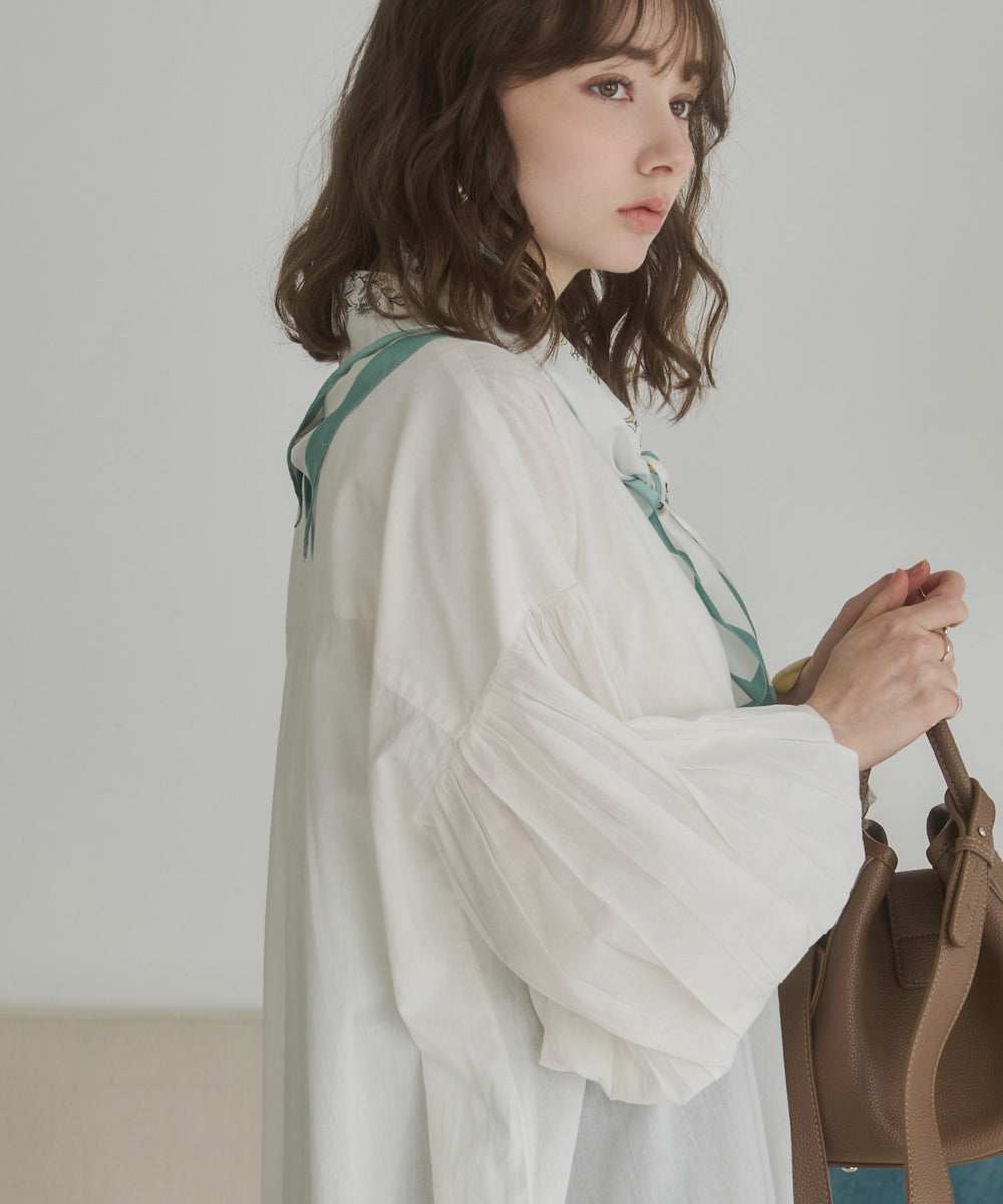 ギャザースリーブシャツワンピース