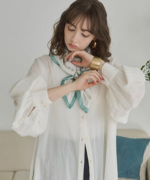 ギャザースリーブシャツワンピース