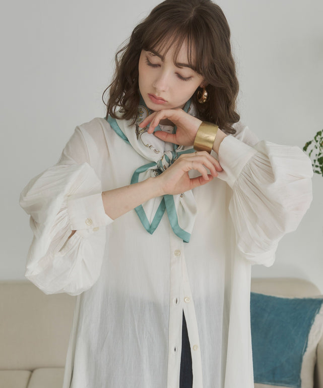 ギャザースリーブシャツワンピース