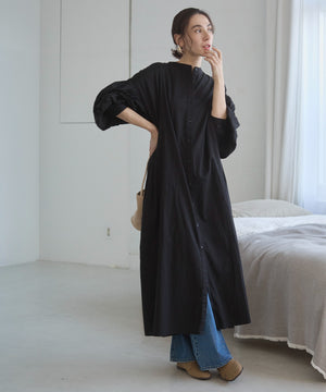 ギャザースリーブシャツワンピース