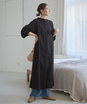 ギャザースリーブシャツワンピース