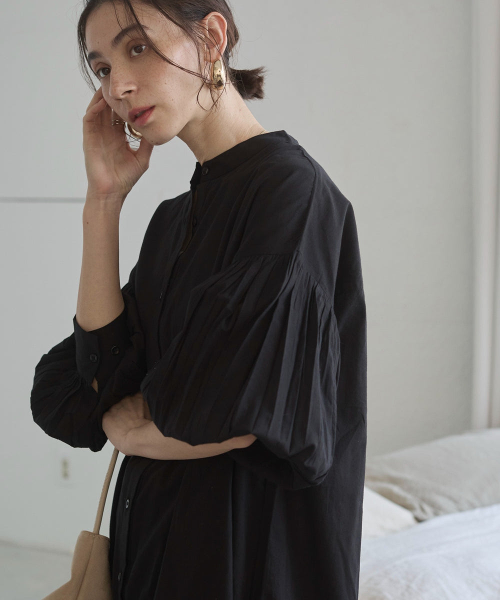 ギャザースリーブシャツワンピース