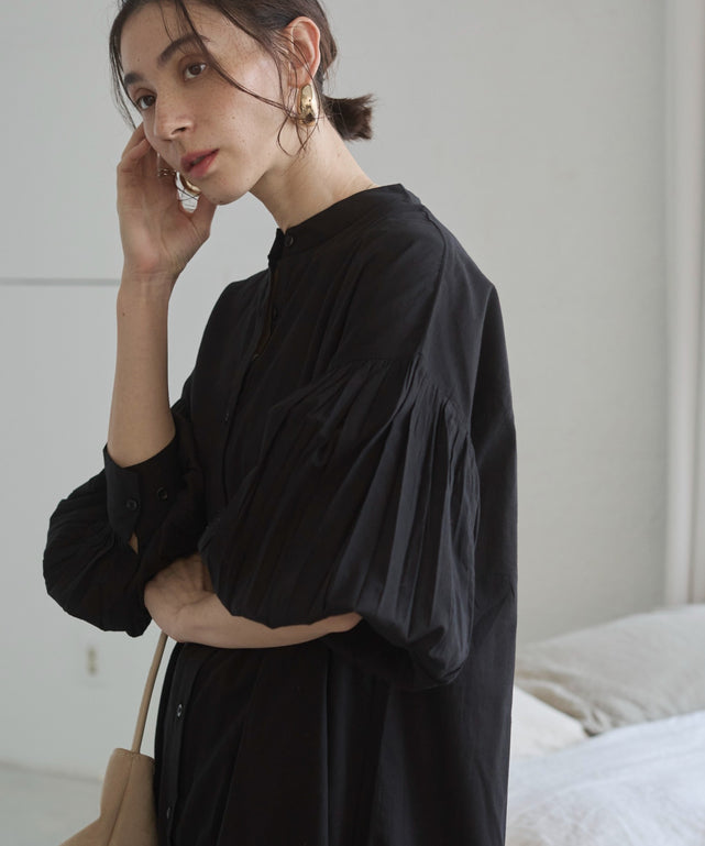 ギャザースリーブシャツワンピース