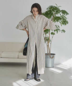 ギャザースリーブシャツワンピース