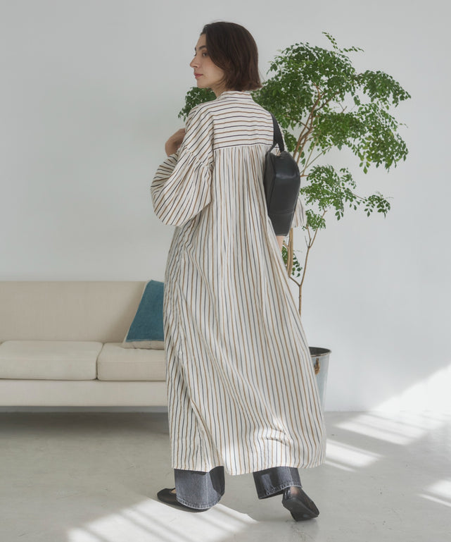 ギャザースリーブシャツワンピース