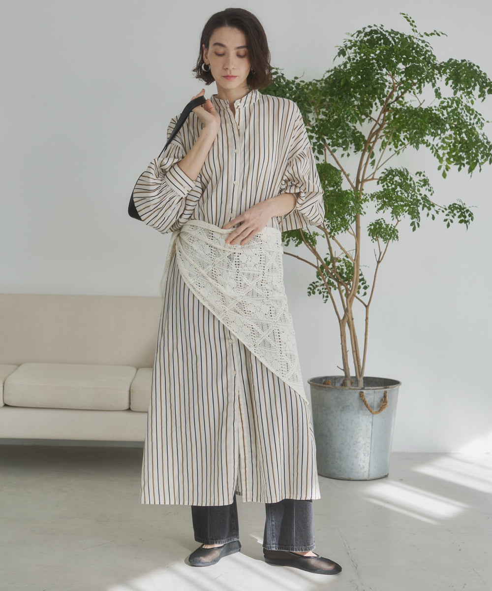 ギャザースリーブシャツワンピース