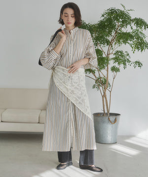 ギャザースリーブシャツワンピース