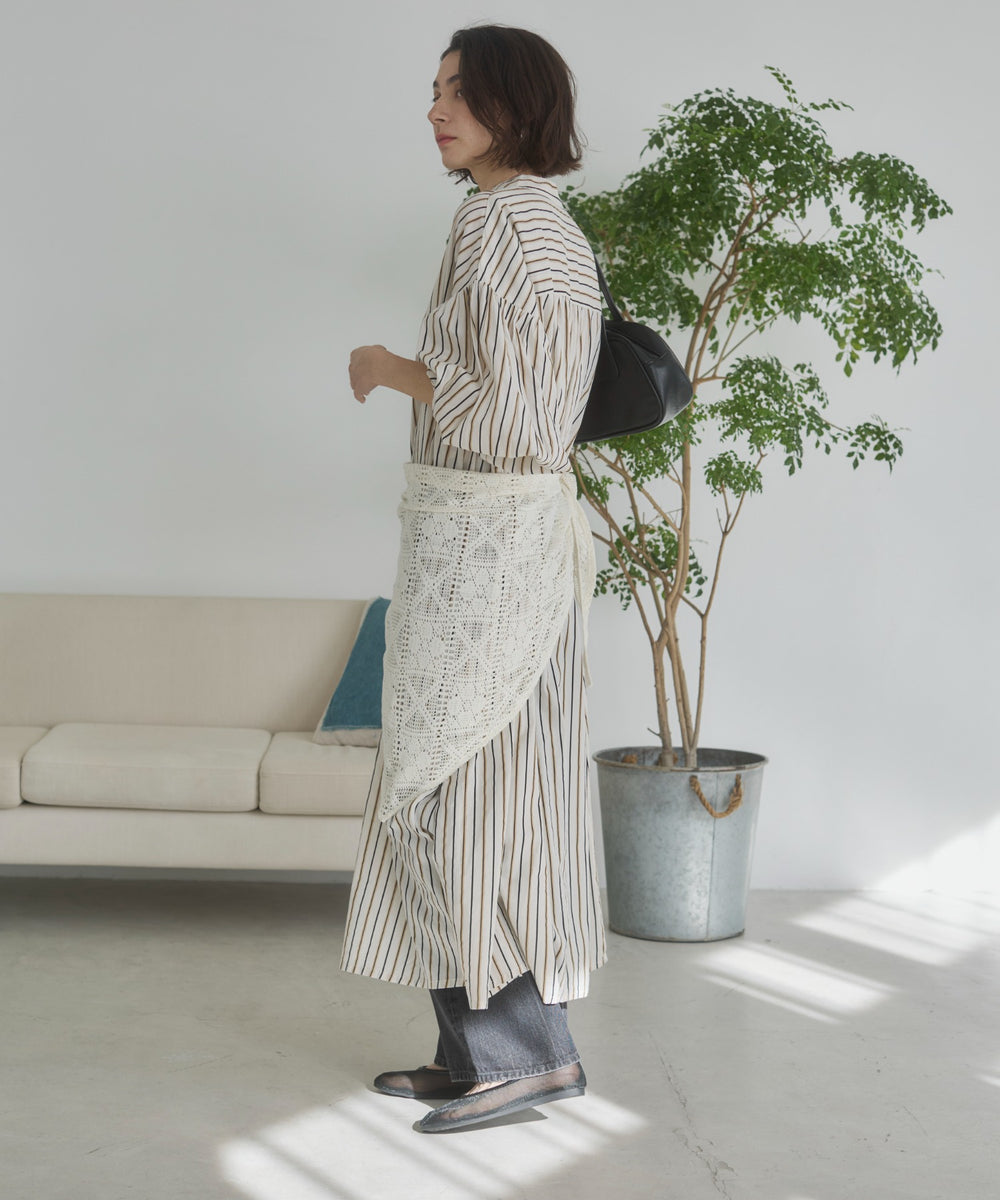 ギャザースリーブシャツワンピース