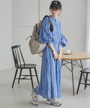 ギャザースリーブシャツワンピース