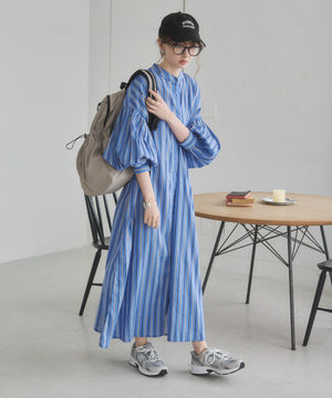 ギャザースリーブシャツワンピース