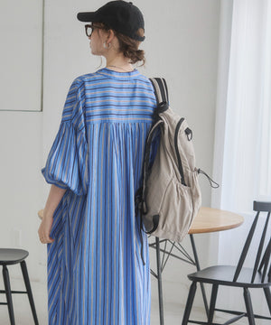 ギャザースリーブシャツワンピース