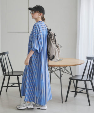 ギャザースリーブシャツワンピース