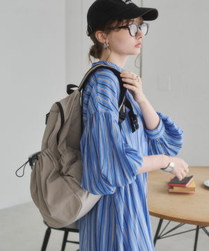 ギャザースリーブシャツワンピース