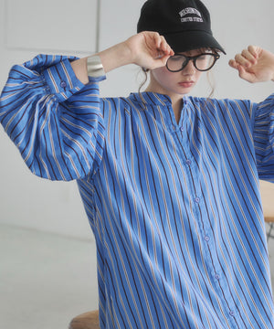 ギャザースリーブシャツワンピース