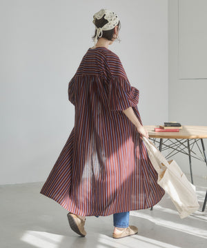 ギャザースリーブシャツワンピース