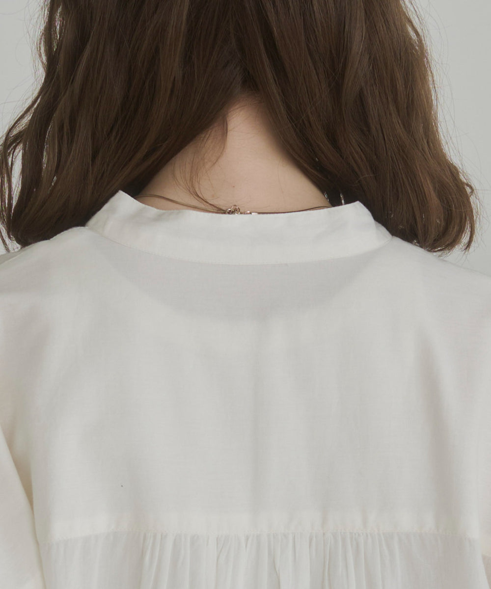 ギャザースリーブシャツワンピース