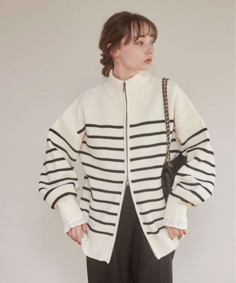 スタンドカラーダブルジップカーディガン