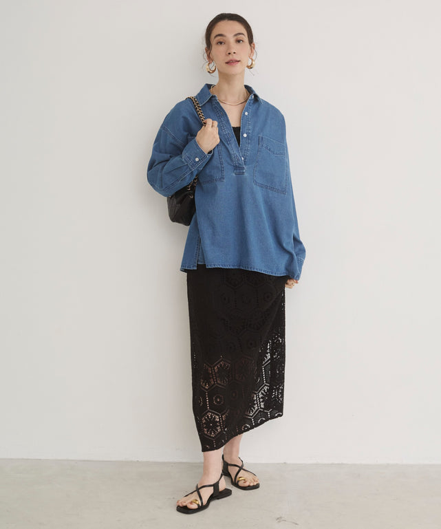 デニムプルオーバーシャツ