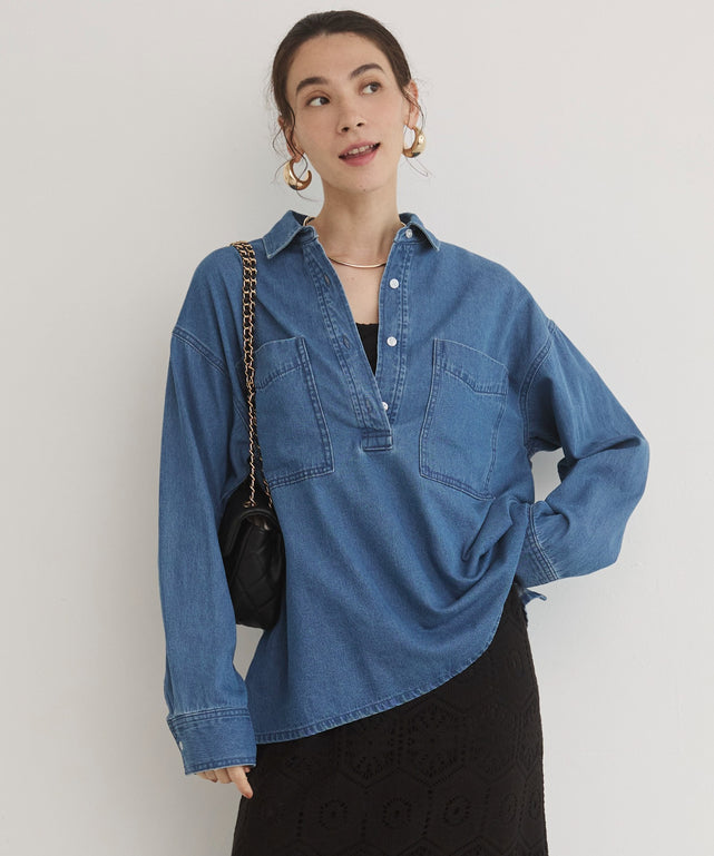 デニムプルオーバーシャツ