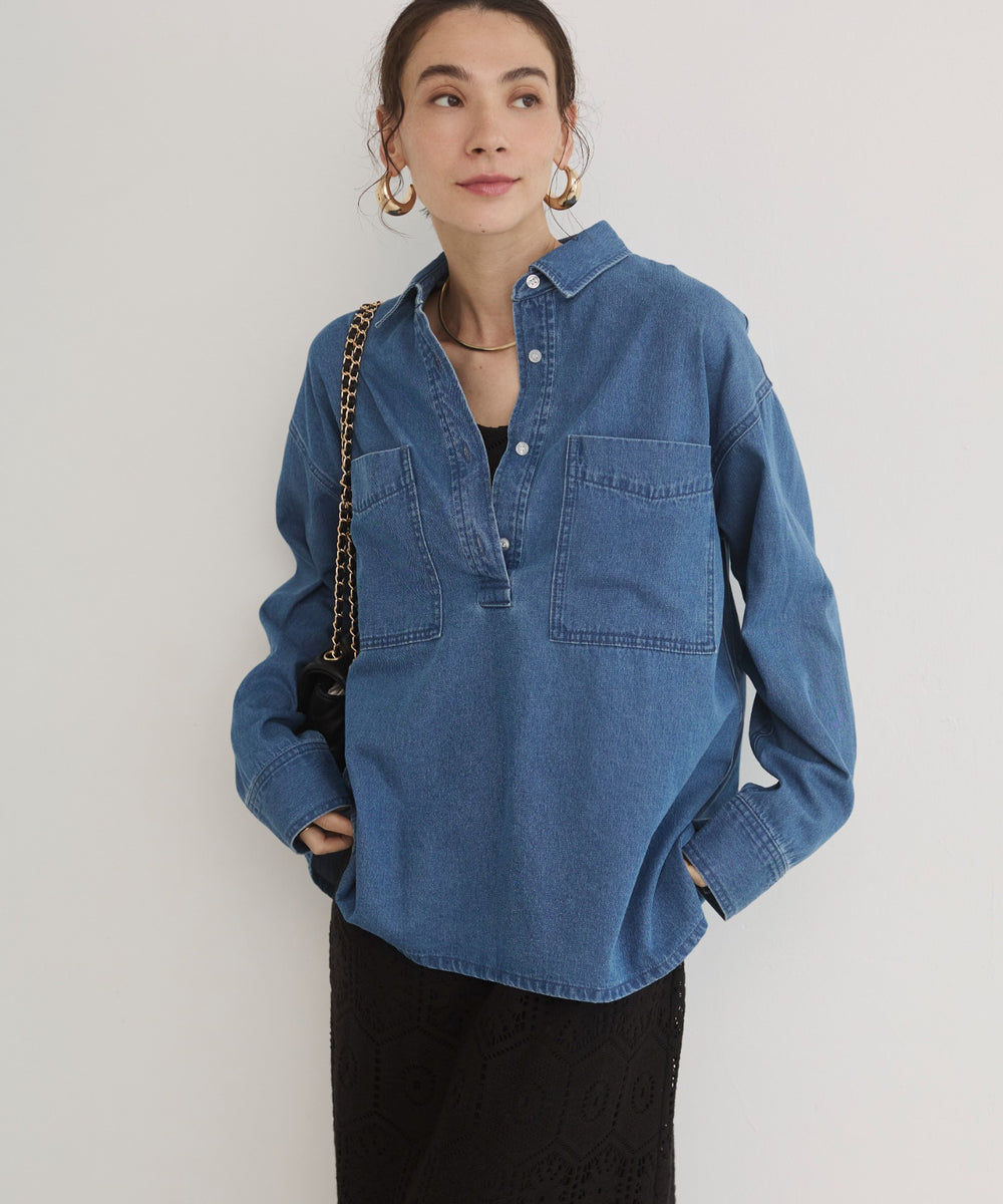 デニムプルオーバーシャツ