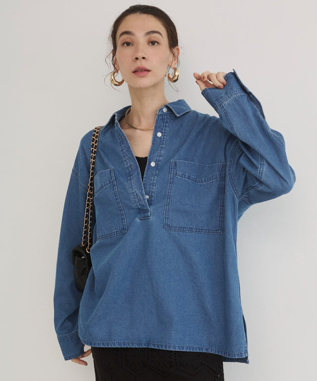 デニムプルオーバーシャツ