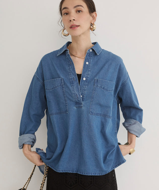 デニムプルオーバーシャツ