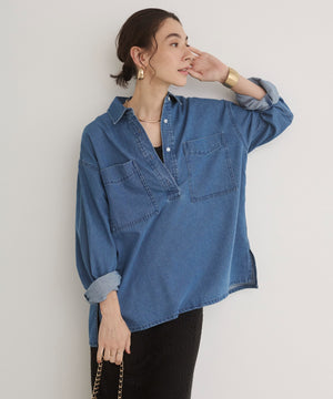 デニムプルオーバーシャツ