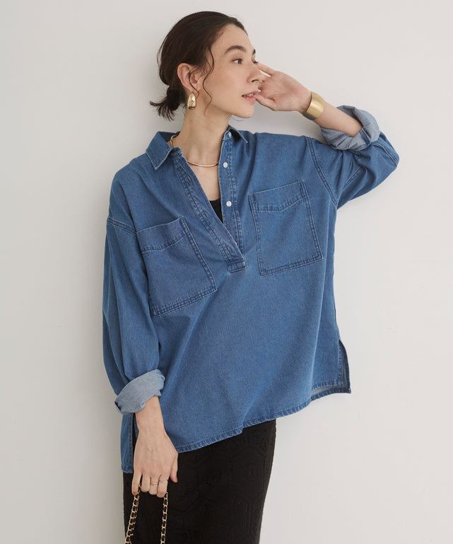 デニムプルオーバーシャツ