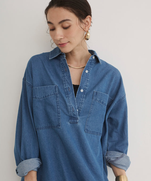 デニムプルオーバーシャツ