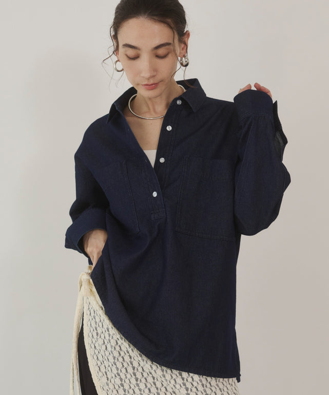 デニムプルオーバーシャツ